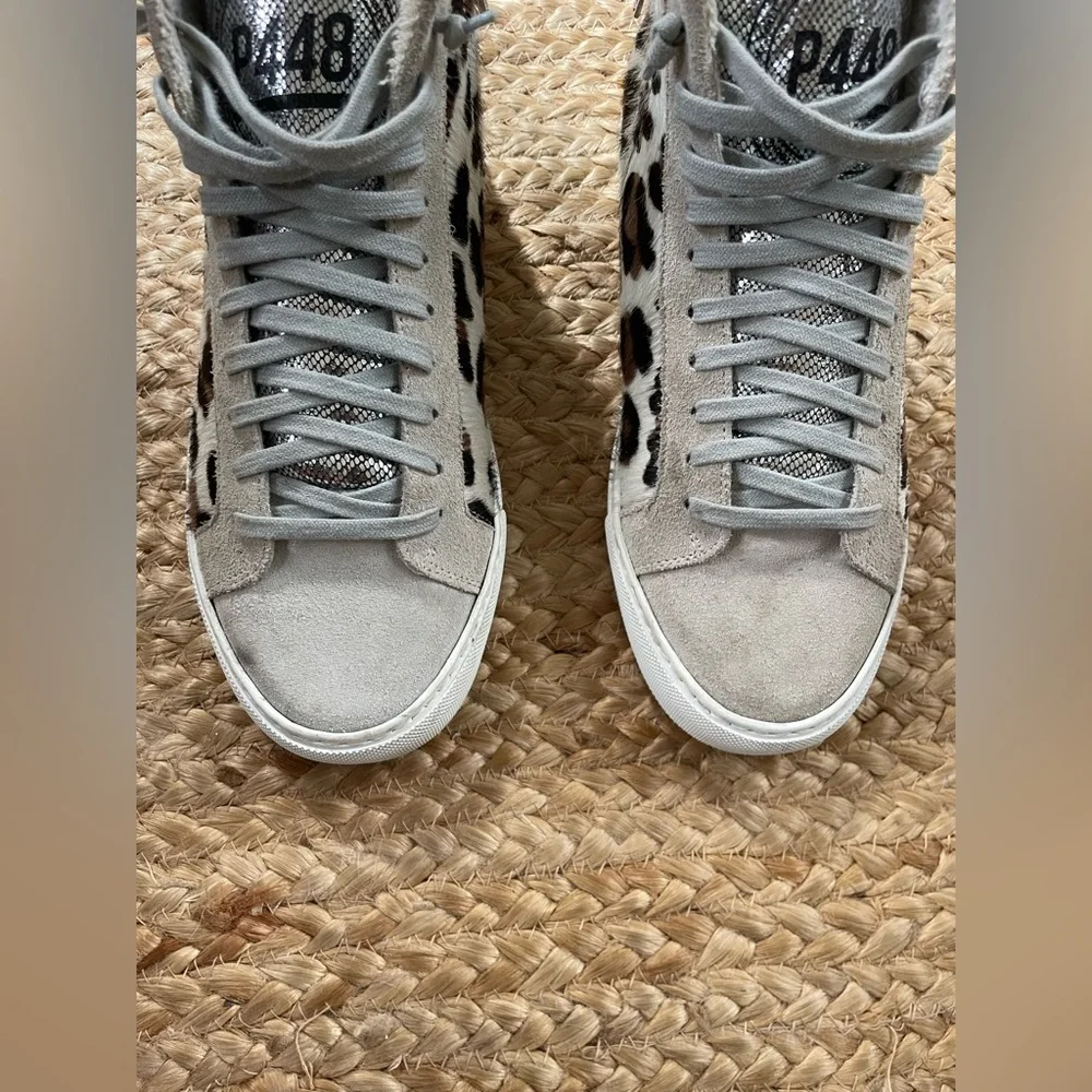 P448 You Can Surf Later Calf Hair Leopard Print Suede High Top Sneakers Size 39 - Picture 5 of 10